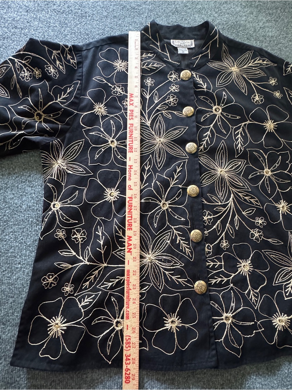 Embroidered Floral Jacket 1X Black Gold Beaded Boho Art to Wear Maximalist - Picture 12 of 14